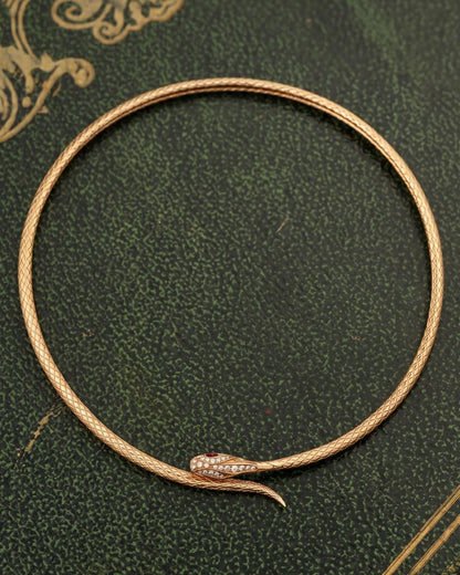 18K Gold Diamond Serpent Necklace