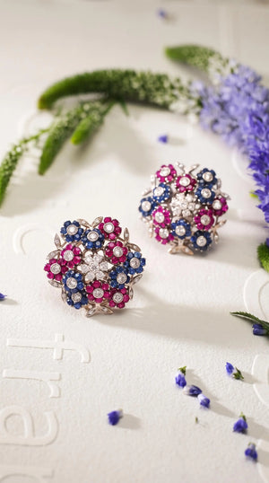 Cartier, 18K Gold Sapphire Ruby Diamond Diamond Tremblant Earrings