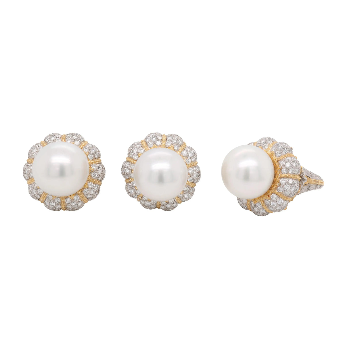 Buccellati, 18K Gold Pearl Diamond Earrings