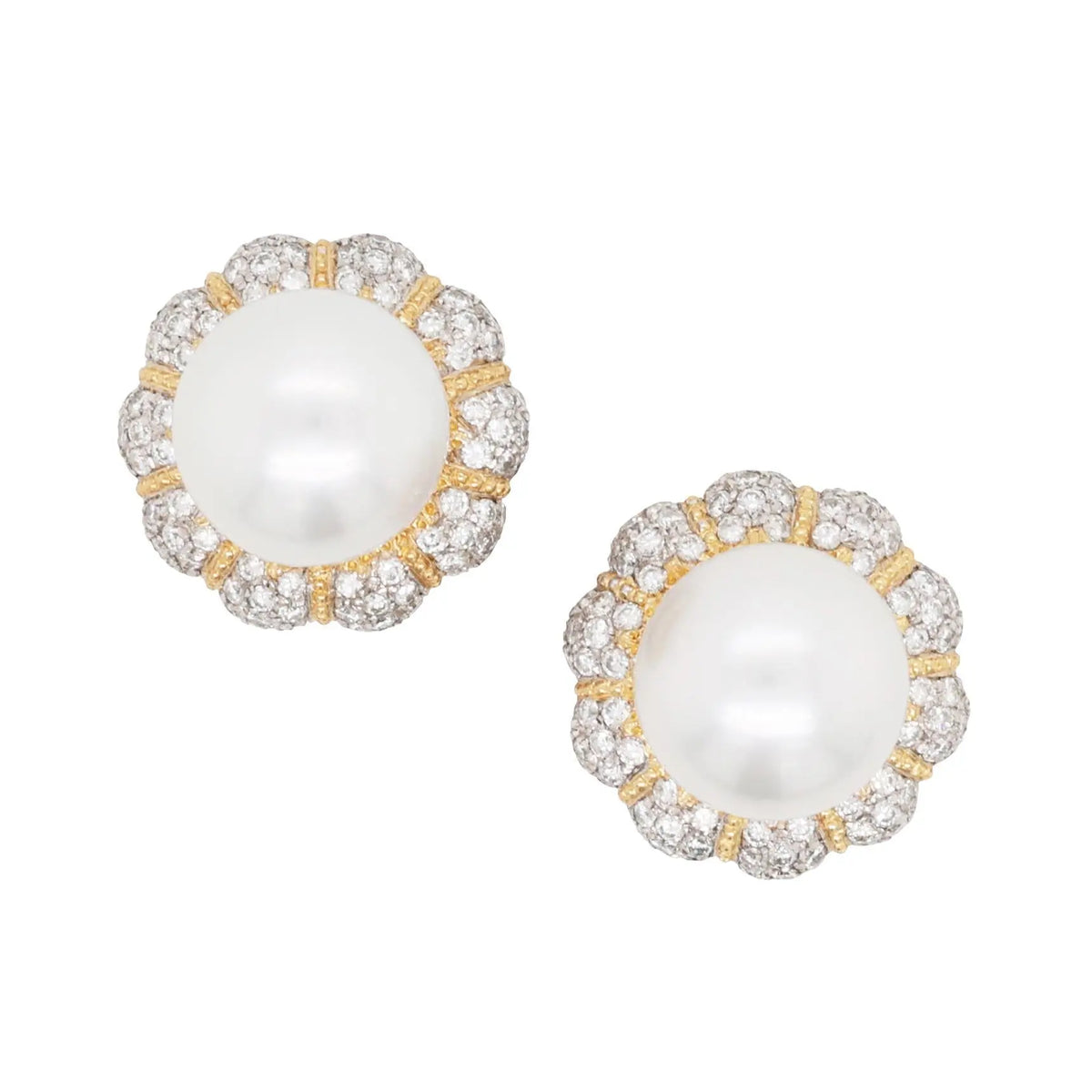 Buccellati, 18K Gold Pearl Diamond Earrings