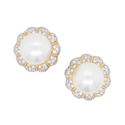 Buccellati, 18K Gold Pearl Diamond Earrings