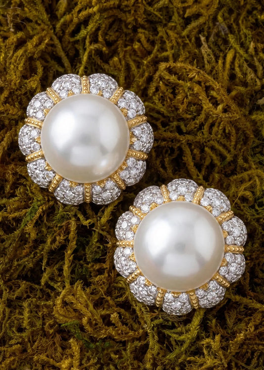 Buccellati, 18K Gold Pearl Diamond Earrings