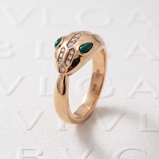 Bvlgari, 18K Gold Malachite Diamond Serpenti Ring