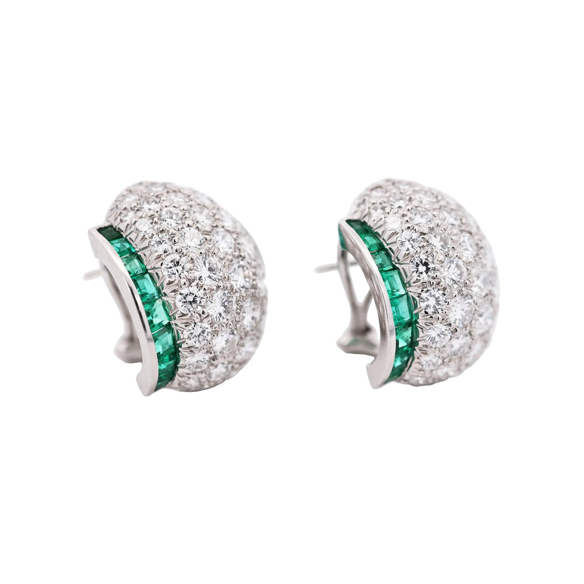 Oscar Heyman, Platinum Emerald Diamond Earrings