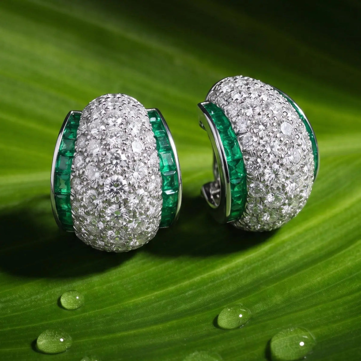 Oscar Heyman, Platinum Emerald Diamond Earrings