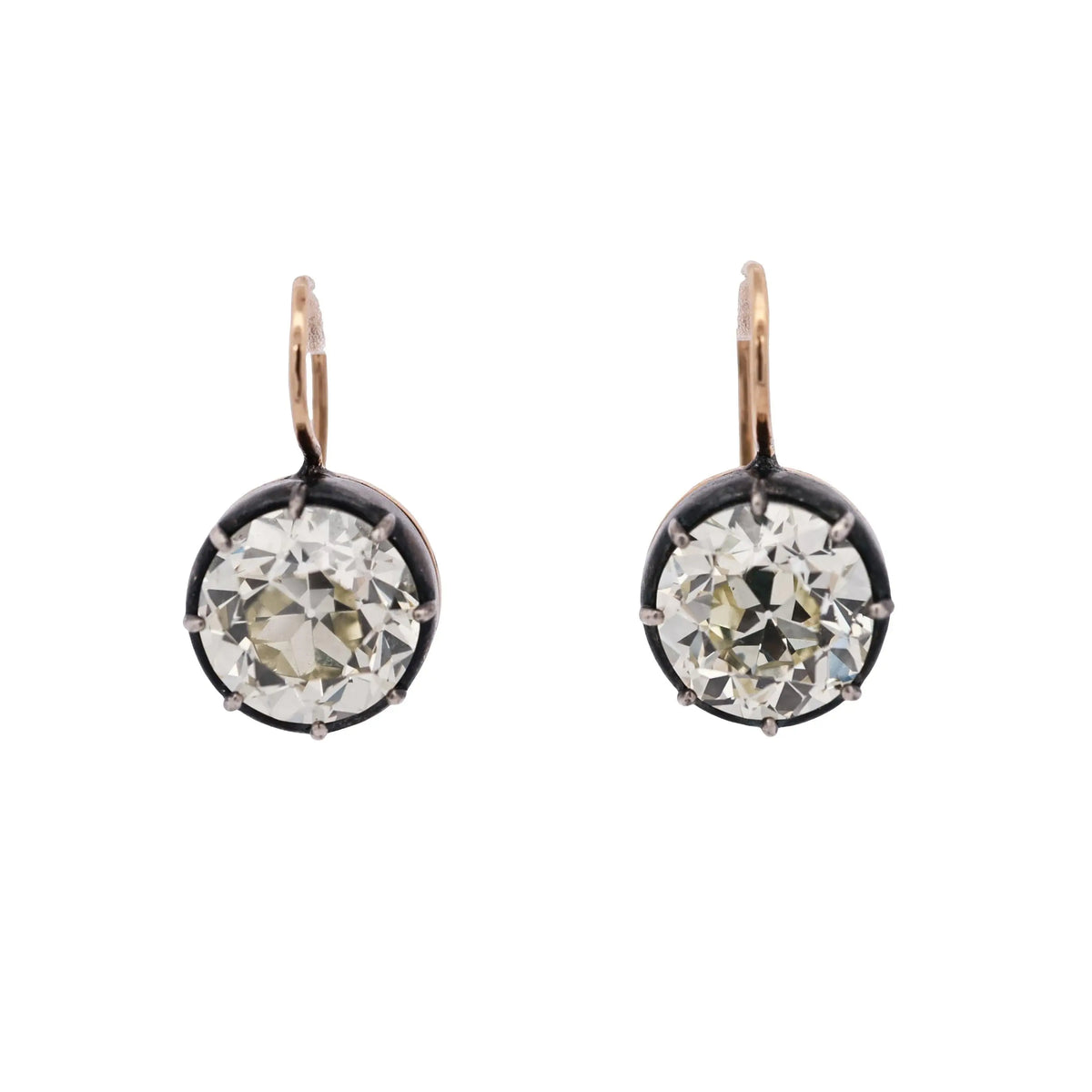 Silver-top-Gold Old European Cut Diamond Earrings, 5.02ct and 5.06ct GIA