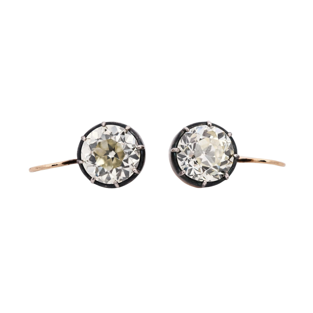 Silver-top-Gold Old European Cut Diamond Earrings, 5.02ct and 5.06ct GIA