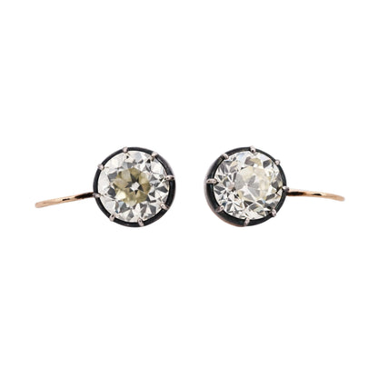 Silver-top-Gold Old European Cut Diamond Earrings, 5.02ct and 5.06ct GIA