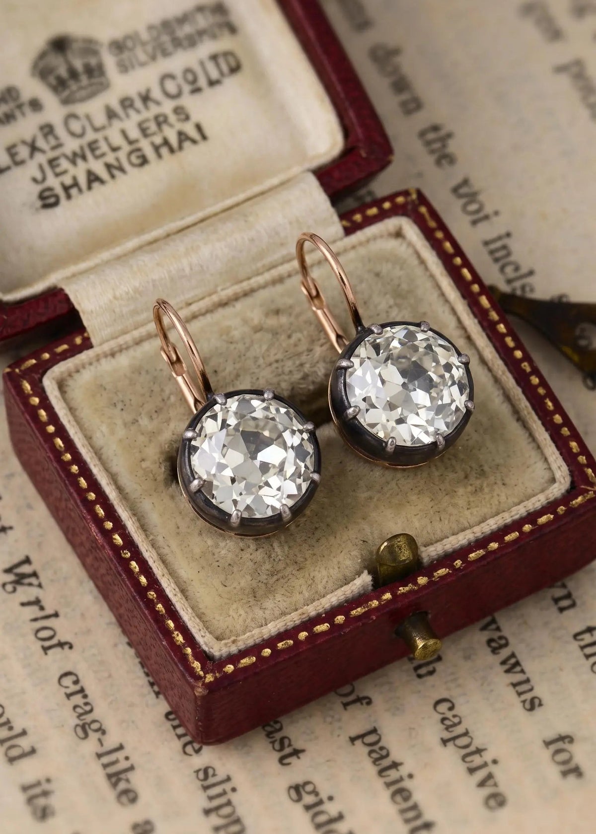 Silver-top-Gold Old European Cut Diamond Earrings, 5.02ct and 5.06ct GIA