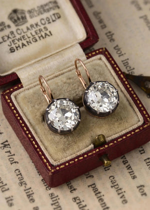 Silver-top-Gold Old European Cut Diamond Earrings, 5.02ct and 5.06ct GIA