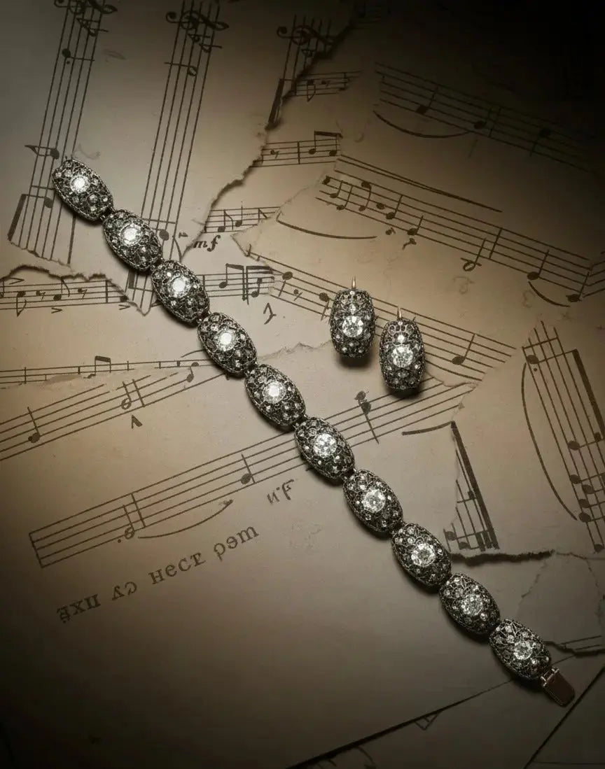 M. Buccellati, Silver-topped Gold Diamond Bracelet and Earrings