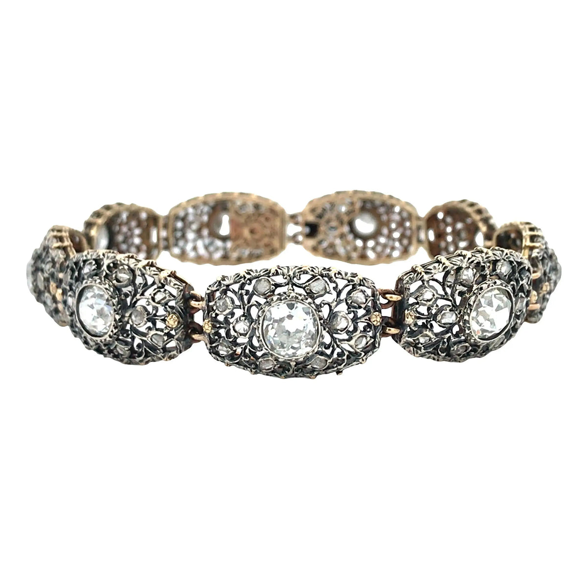 M. Buccellati, Silver-topped Gold Diamond Bracelet and Earrings