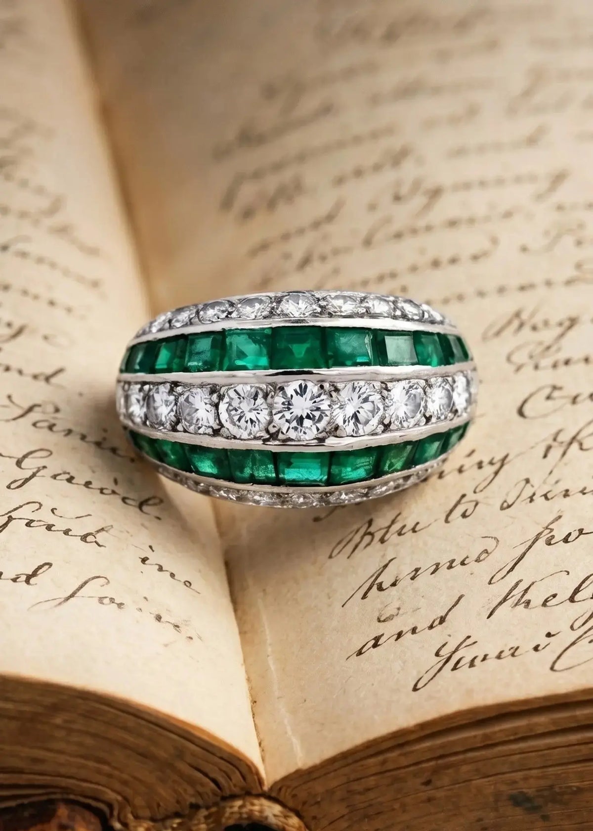 Oscar Heyman, Platinum Emerald Diamond Ring, Certificate