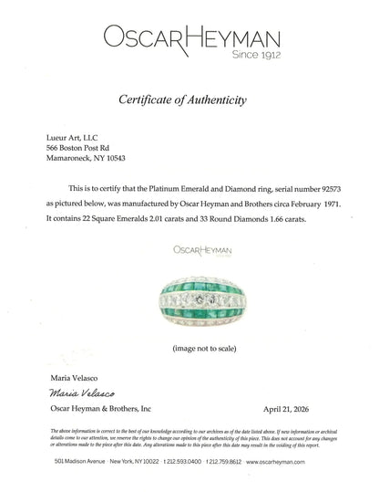 Oscar Heyman, Platinum Emerald Diamond Ring, Certificate