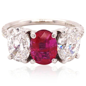Platinum 1.64ct Burma no-heat Ruby Diamond Ring, GIA