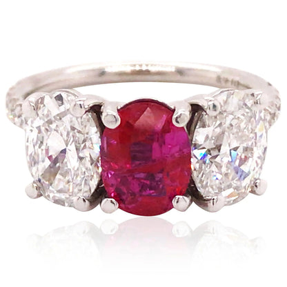 Platinum 1.64ct Burma no-heat Ruby Diamond Ring, GIA