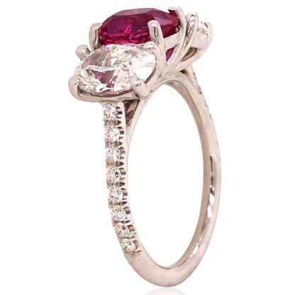 Platinum 1.64ct Burma no-heat Ruby Diamond Ring, GIA