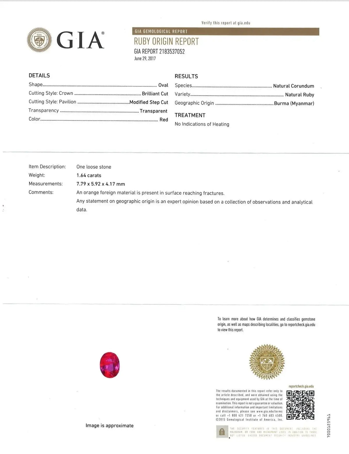Platinum 1.64ct Burma no-heat Ruby Diamond Ring, GIA