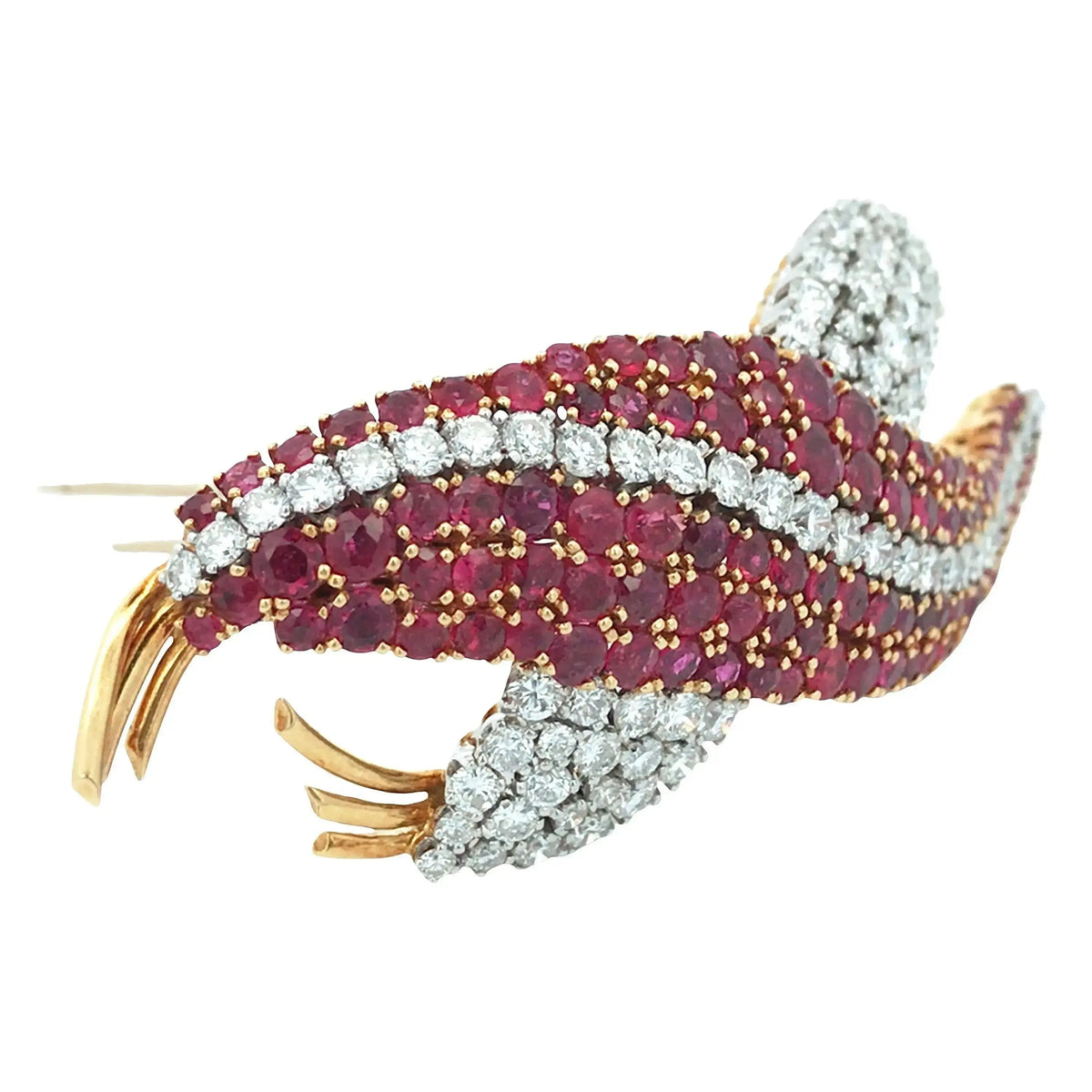 Platinum 18K Gold Ruby Diamond Brooch