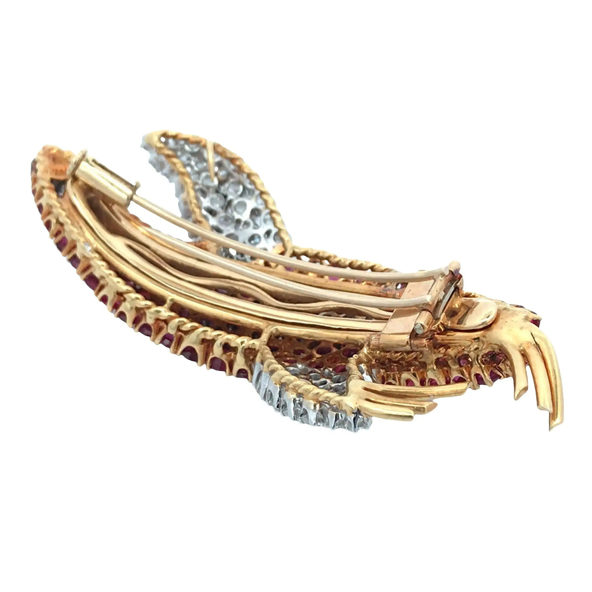 Platinum 18K Gold Ruby Diamond Brooch