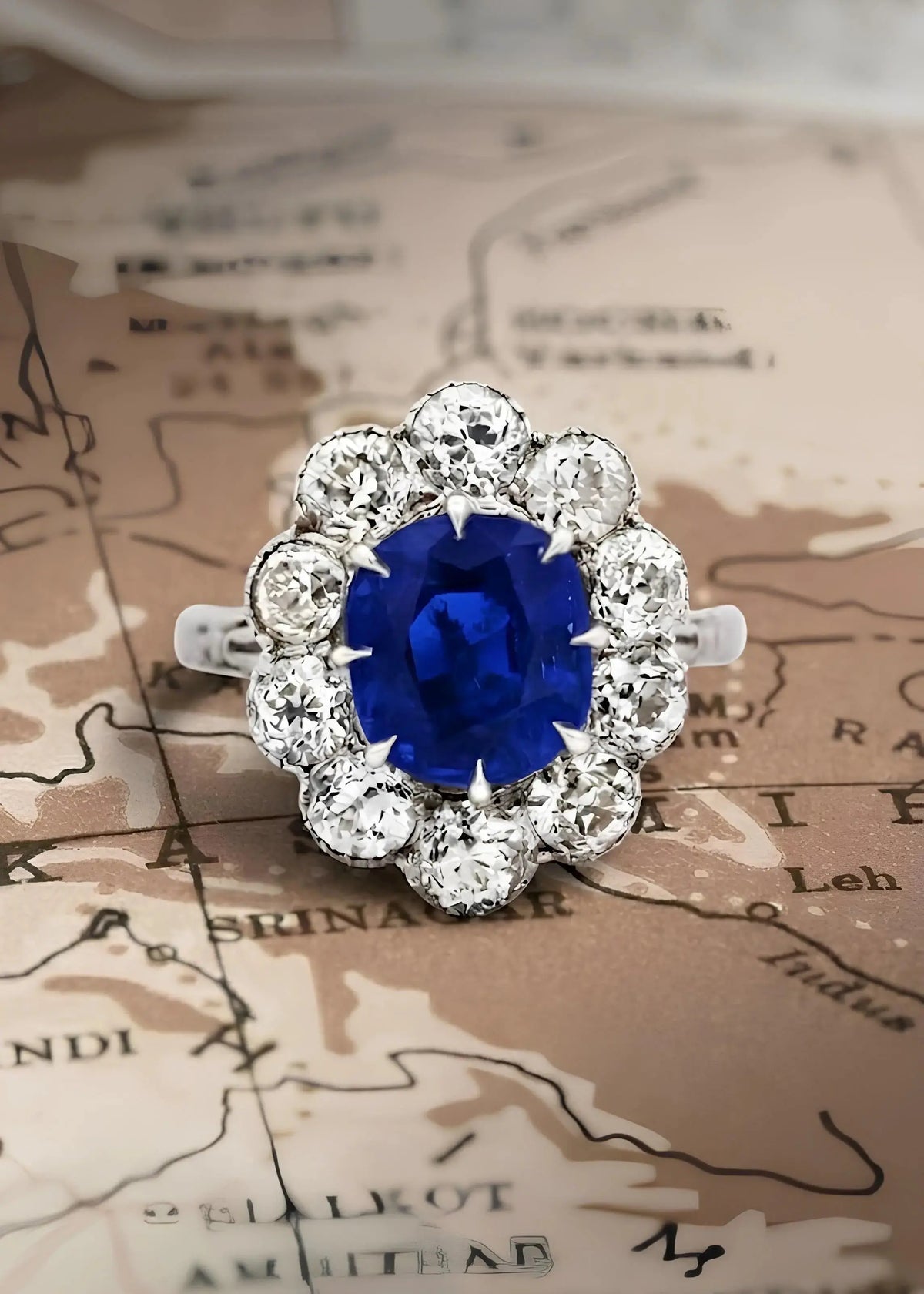 Platinum 3.94ct Kashmir Sapphire Diamond Ring, SSEF, AGL, Gubelin