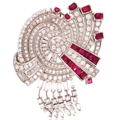 Platinum Ruby Diamond Brooch
