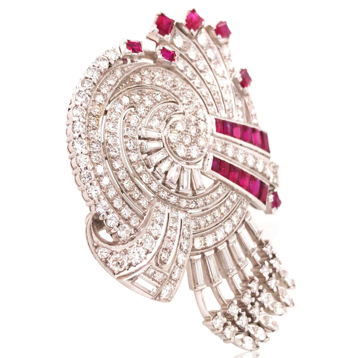 Platinum Ruby Diamond Brooch