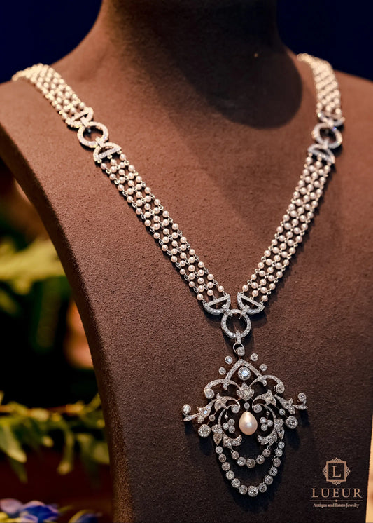 Platinum Diamond Pearl Brooch Lueur Jewelry