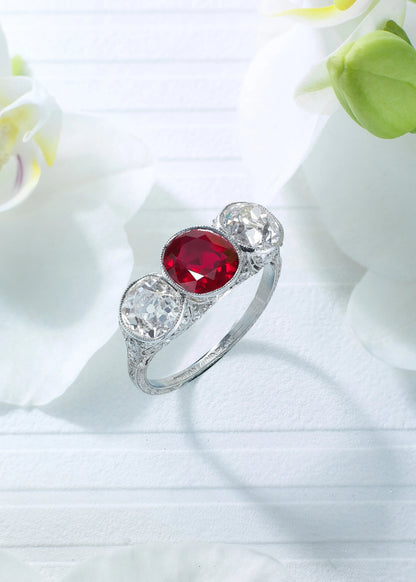Tiffany 1.54ct Classic Burma no-heat Ruby Platinum Diamond Ring, AGL