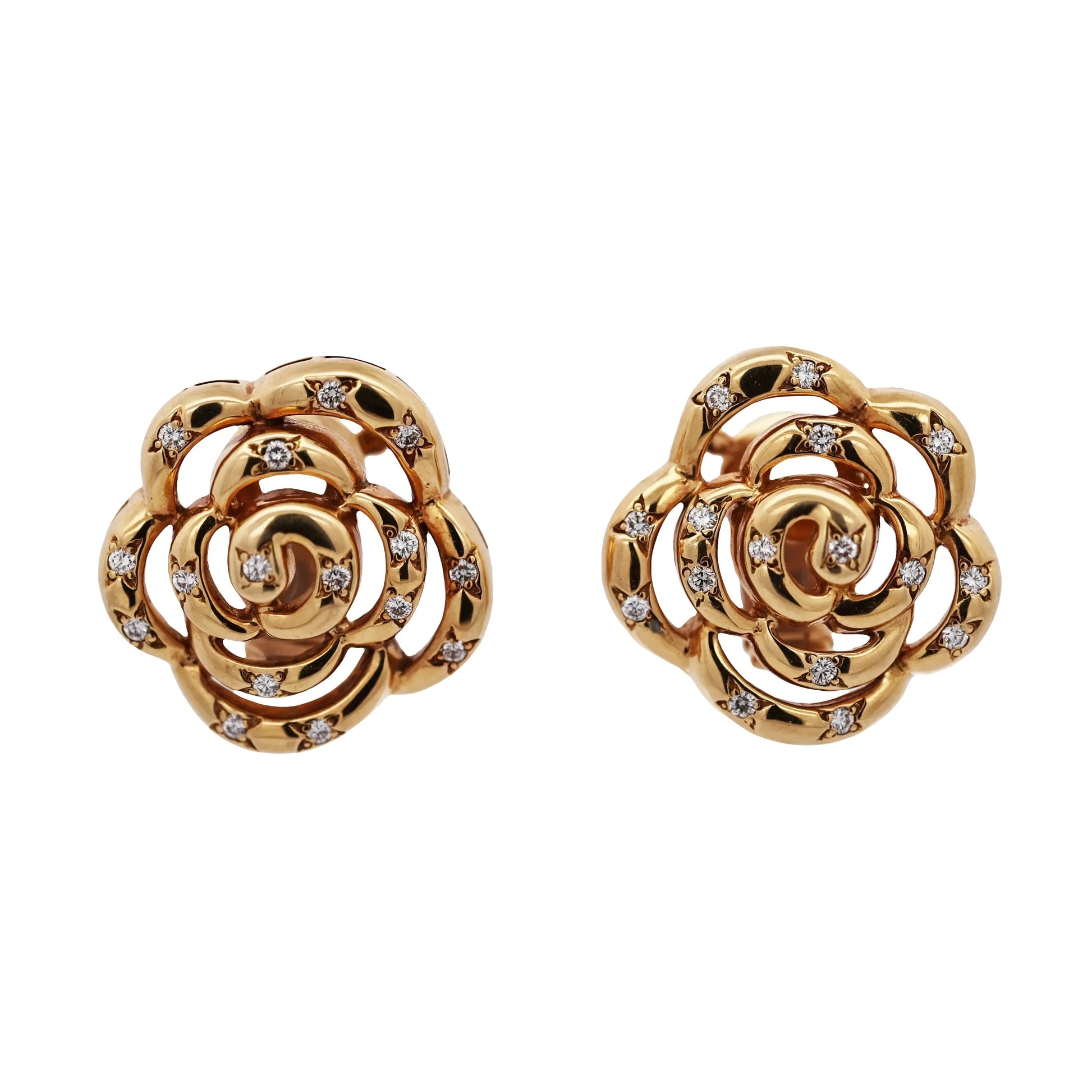 Van Cleef & Arpels, 18K Gold Diamond Camellia Earrings