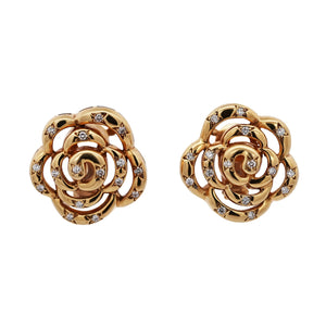 Van Cleef & Arpels, 18K Gold Diamond Camellia Earrings