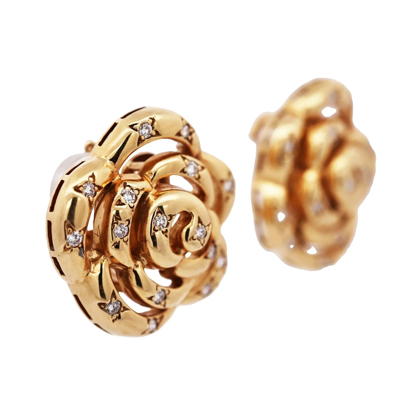 Van Cleef & Arpels, 18K Gold Diamond Camellia Earrings