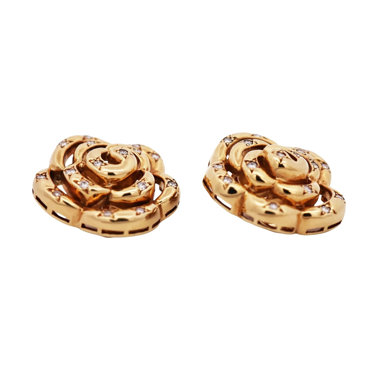 Van Cleef & Arpels, 18K Gold Diamond Camellia Earrings