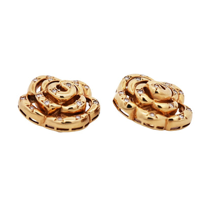 Van Cleef & Arpels, 18K Gold Diamond Camellia Earrings