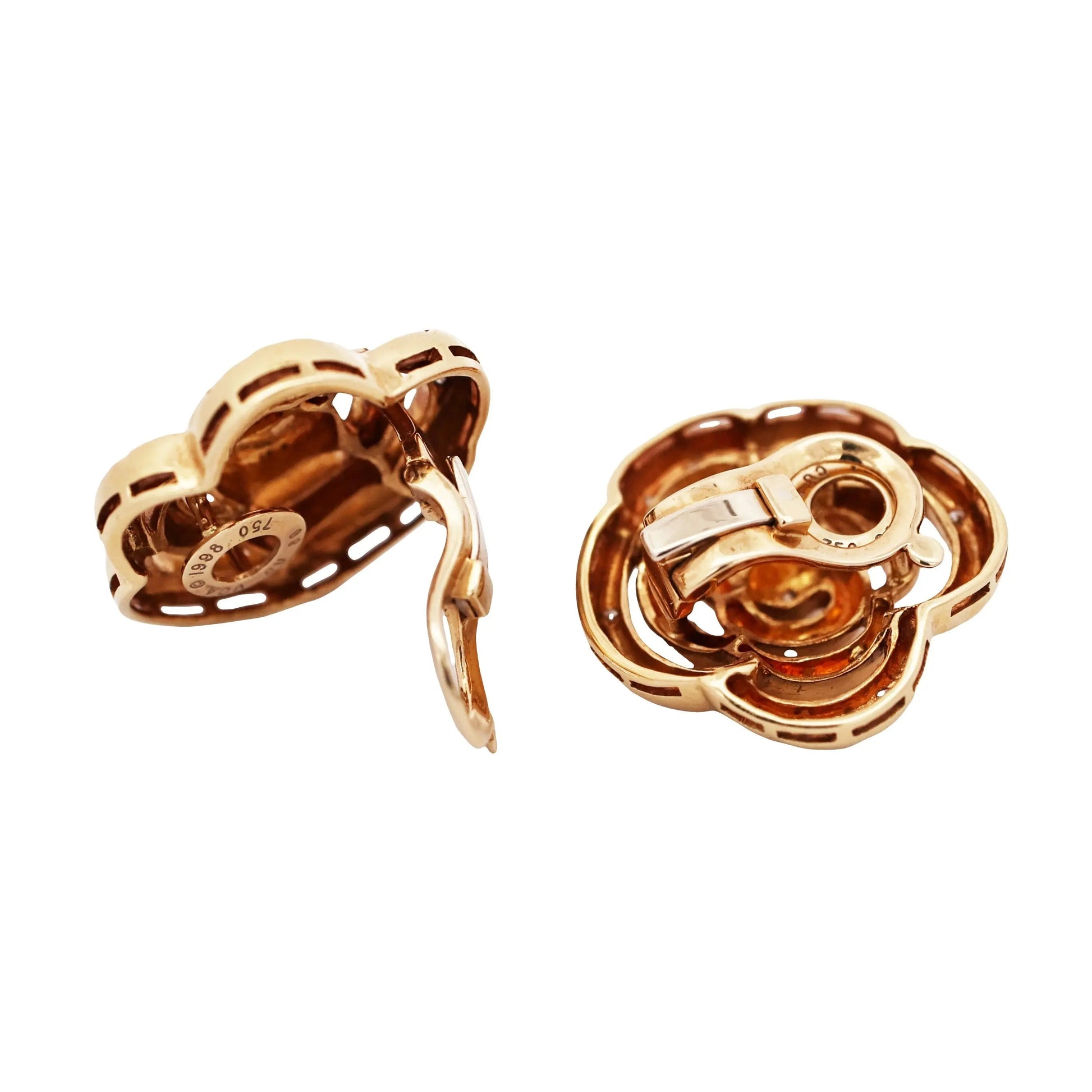 Van Cleef & Arpels, 18K Gold Diamond Camellia Earrings