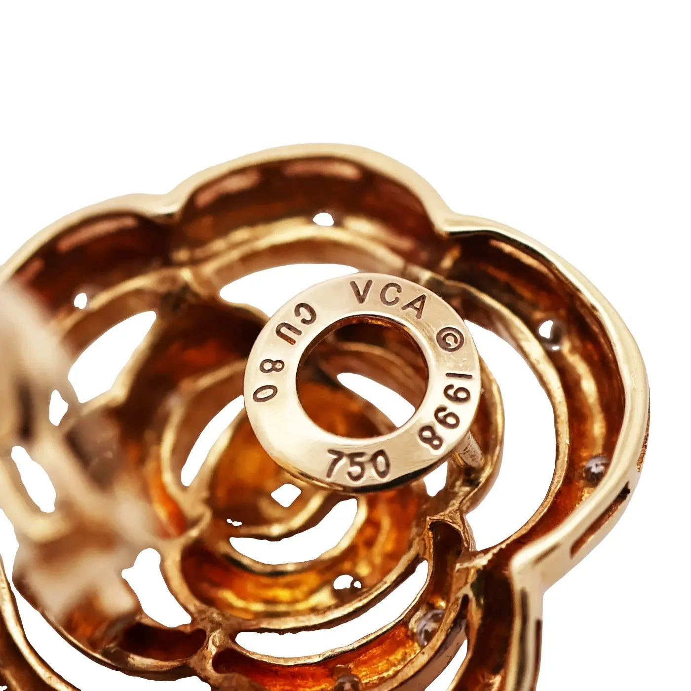 Van Cleef & Arpels, 18K Gold Diamond Camellia Earrings