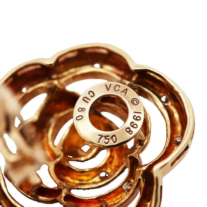 Van Cleef & Arpels, 18K Gold Diamond Camellia Earrings