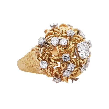 Van Cleef & Arpels, Platinum 18K Gold Diamond Dome Ring