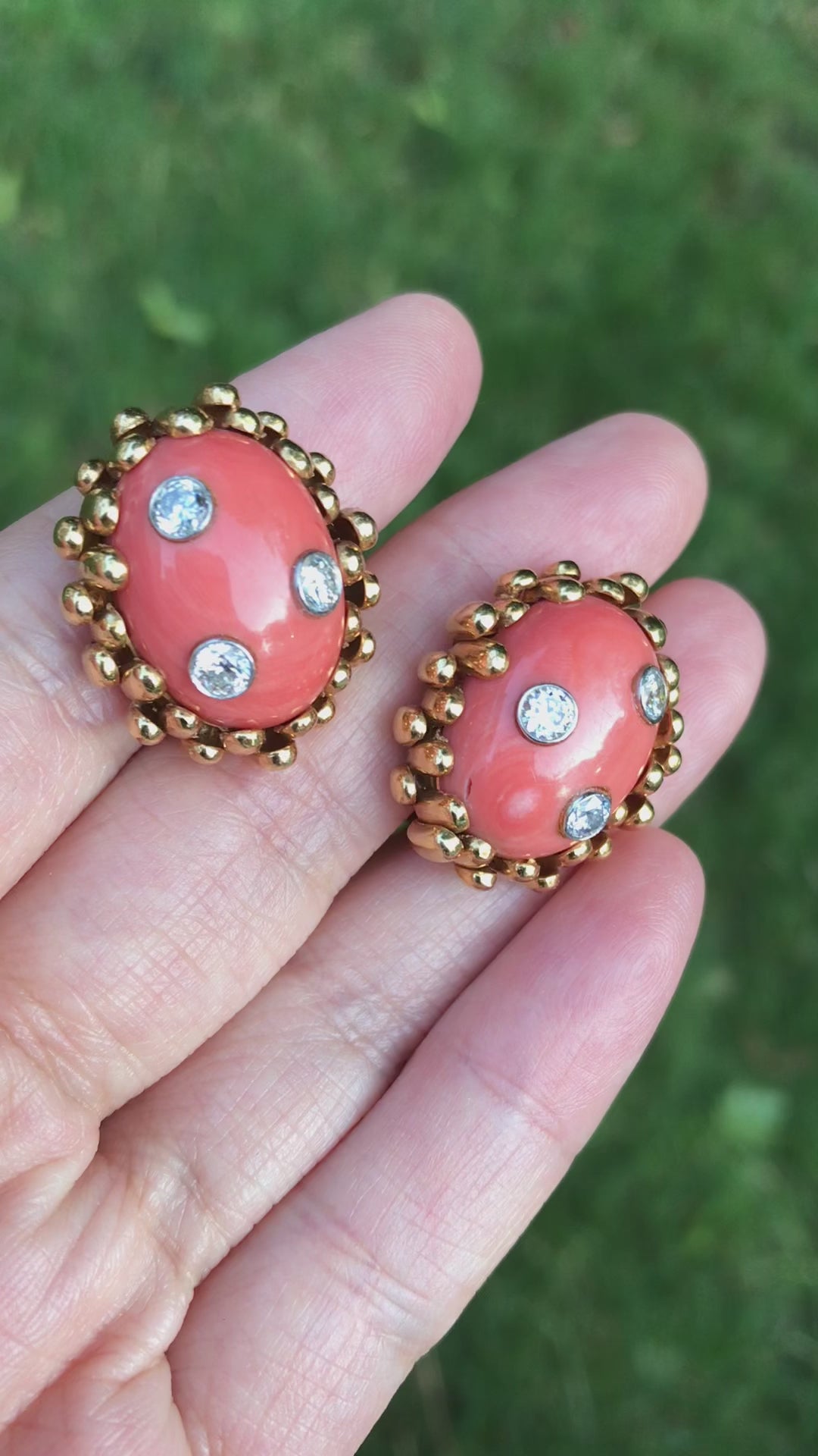 David Webb, 18K Gold Coral Diamond Earrings