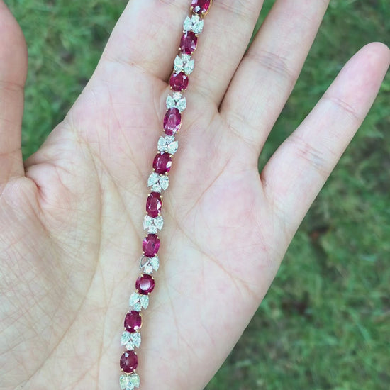 18K Gold Burma Unheated Ruby Diamond Bracelet