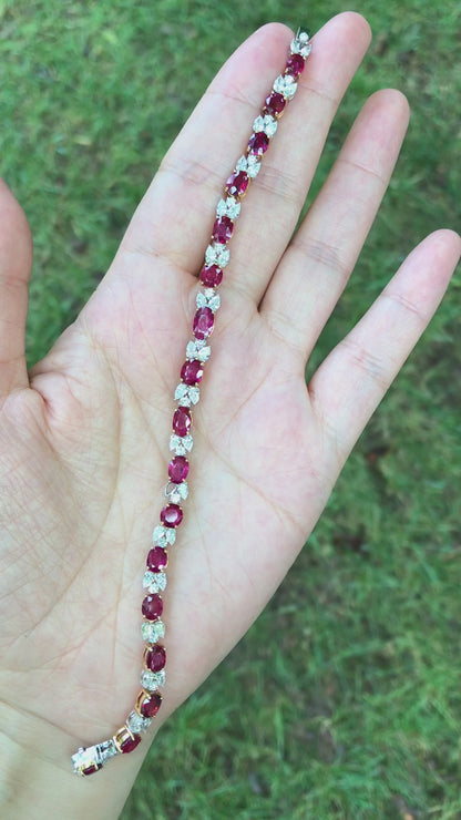18K Gold Burma Unheated Ruby Diamond Bracelet