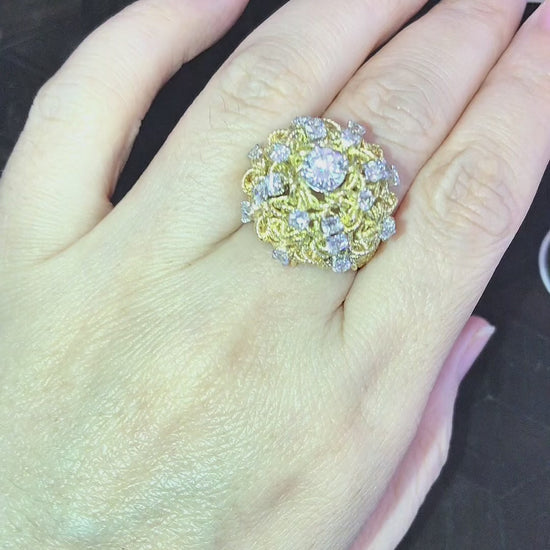 Van Cleef & Arpels, Platinum 18K Gold Diamond Dome Ring