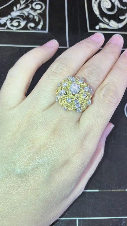 Van Cleef & Arpels, Platinum 18K Gold Diamond Dome Ring