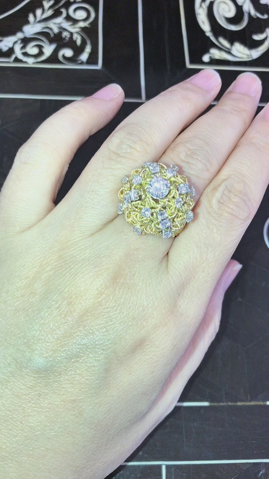 Van Cleef & Arpels, Platinum 18K Gold Diamond Dome Ring