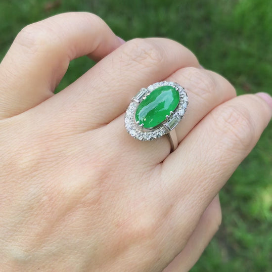 Platinum Jadeite Jade Diamond Ring, GIA