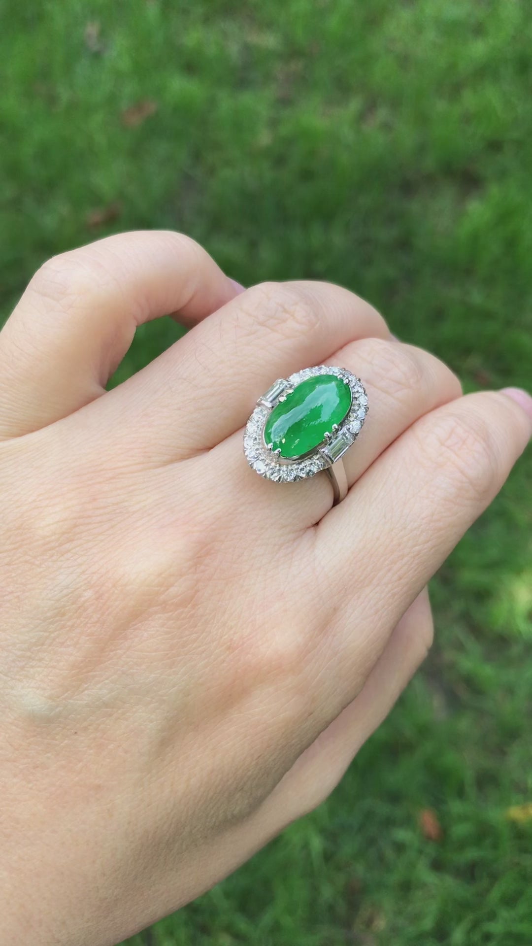 Platinum Jadeite Jade Diamond Ring, GIA