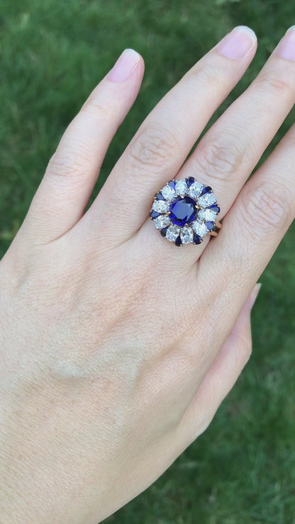 Oscar Heyman, Platinum 18K Gold Sapphire Diamond Ring, AGL