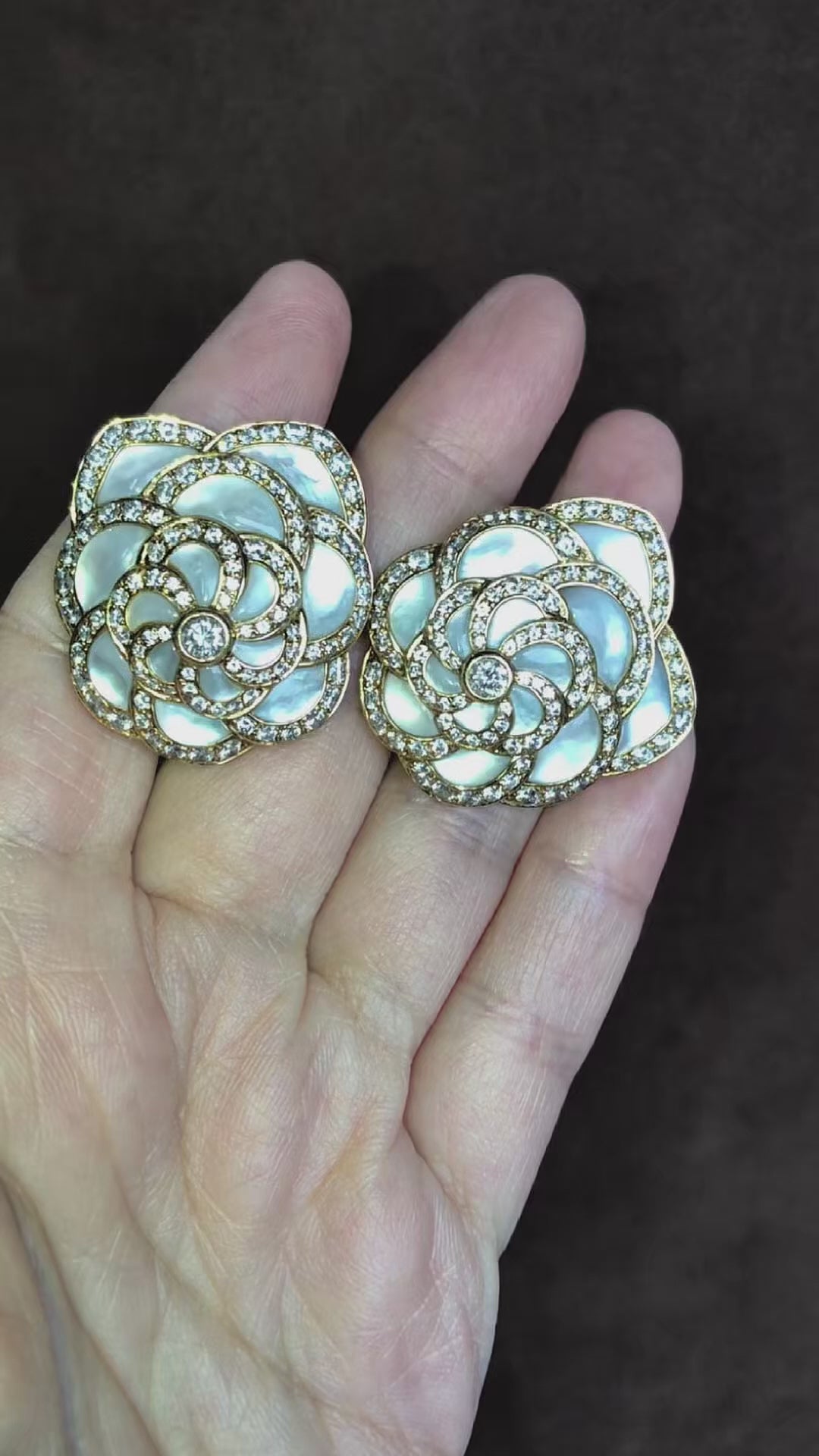 Van Cleef & Arpels, 18K Gold Mother-of-Pearl Diamond Flower Earrings