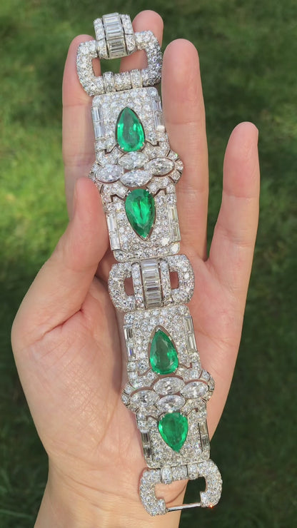 Platinum Colombia Emerald Diamond Bracelet, SSEF