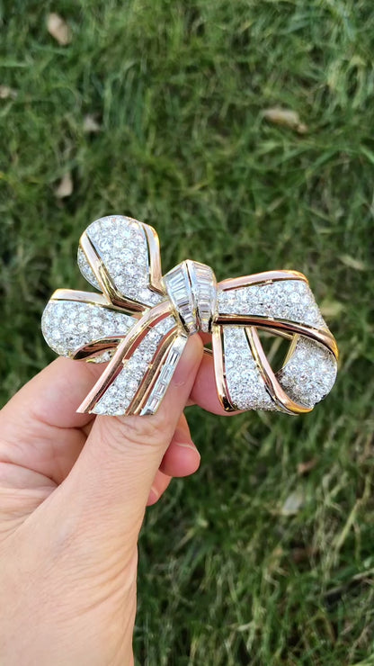 Platinum 18K Gold Diamond Bow Brooch